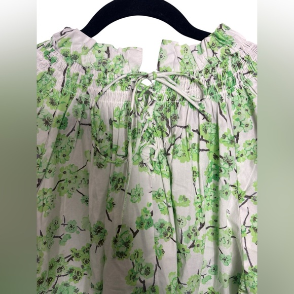 J.Crew Cotton Smocked Neck Puff-sleeve Top in Lime Cherry Blossoms Size Medium - Picture 5 of 9